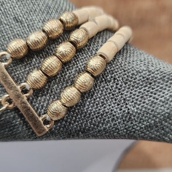 Layered Wood Bead and Stone Necklace, Earth Tone Multi-Strand - Picture 6 of 11